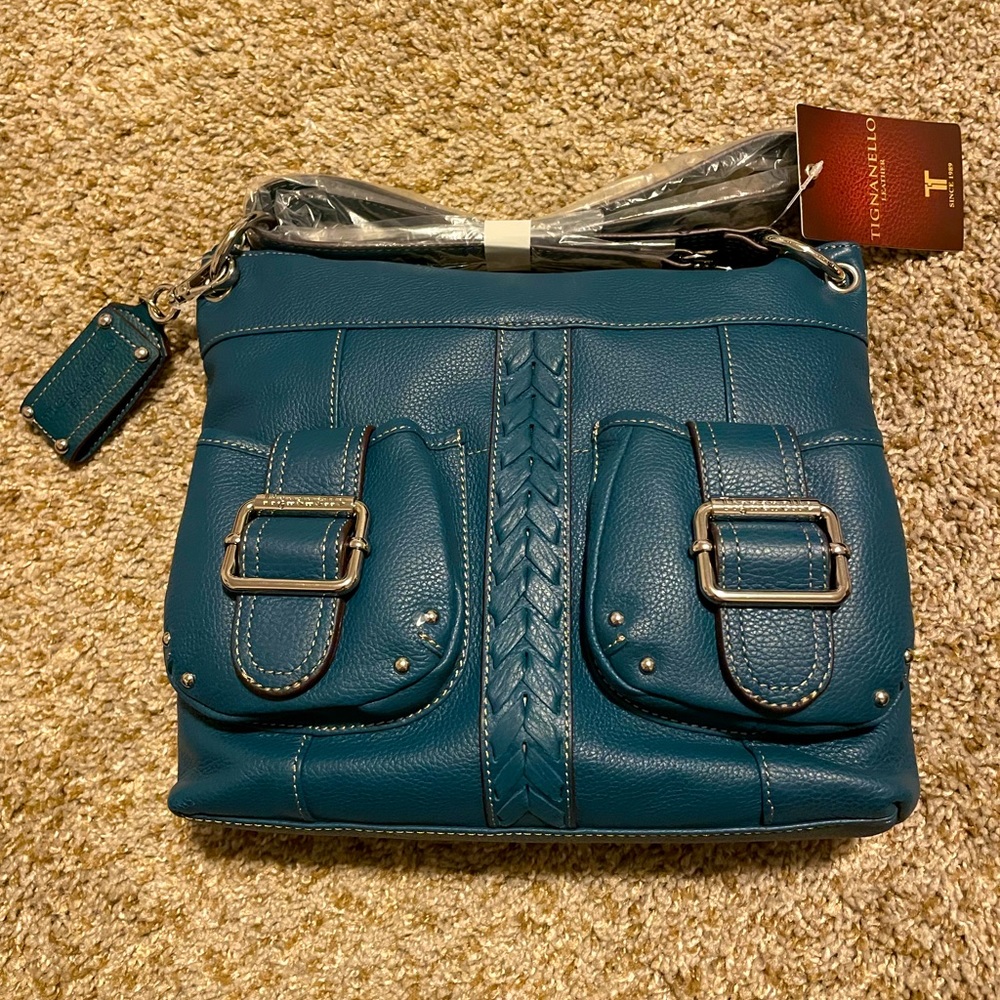 Tignanello Blue Leather Crossbody Bag